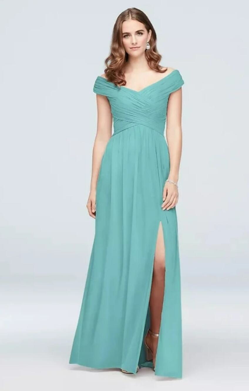NEW David's Bridal Crisscross Teal Oasis Long Wedding Guest Dress Size 14